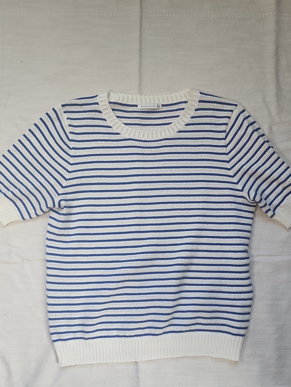 Staccato White & Blue Striped Crewneck Knit Top